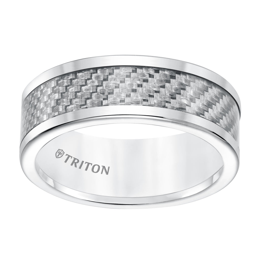 Triton Gents 8mm Comfort Fit White Tungsten Carbide With White Carbon Fiber Insert 11-5810HS-G.00