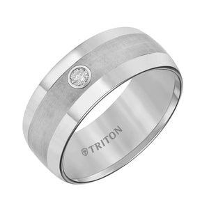 9MM Tungsten Diamond Ring with Satin Finish Center and Bright Polish Edges