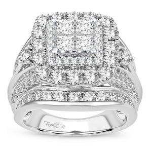 14K White Gold 4.00 Carat Women's Big Bridal Square Cut Diamond Ring