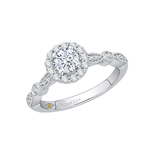 Round Diamond Floral Halo Engagement Ring Promezza PR0049EC-02W