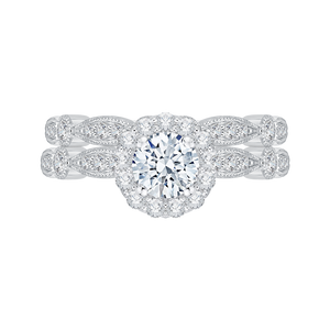 Round Diamond Floral Halo Engagement Ring Promezza PR0049EC-02W