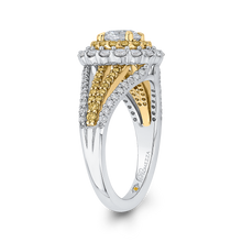 Load image into Gallery viewer, Split Shank Two Tone Gold Double Halo Engagement Ring Promezza PR0173ECY-44W-.75
