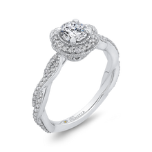 Load image into Gallery viewer, Criss-Cross Shank Floral Halo Engagement Ring Promezza PR0179ECQ-44W-.50
