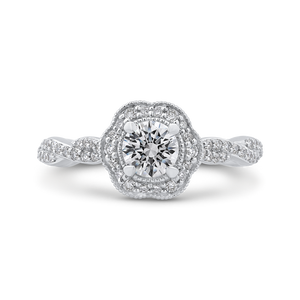 Criss-Cross Shank Floral Halo Engagement Ring Promezza PR0179ECQ-44W-.50