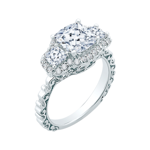 Three-Stone Diamond Halo Engagement Ring Carizza Boutique QRU0035K-40W