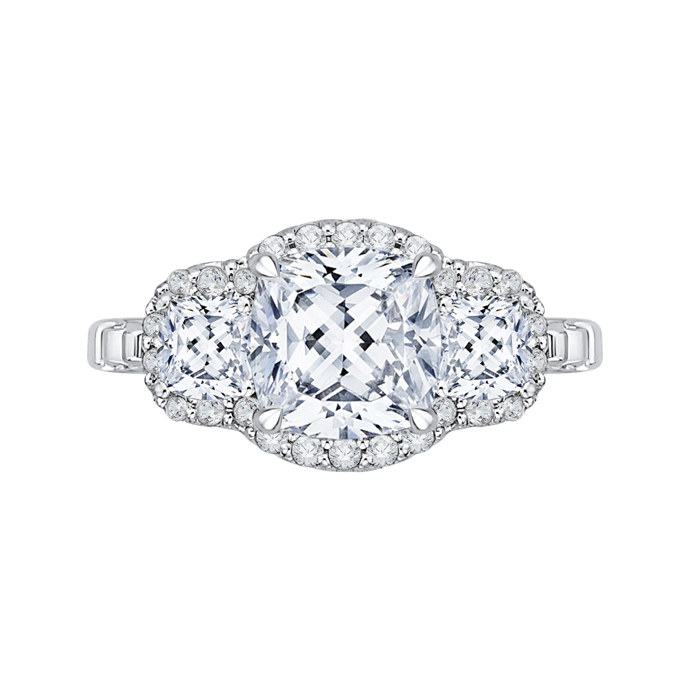 Three-Stone Diamond Halo Engagement Ring Carizza Boutique QRU0035K-40W